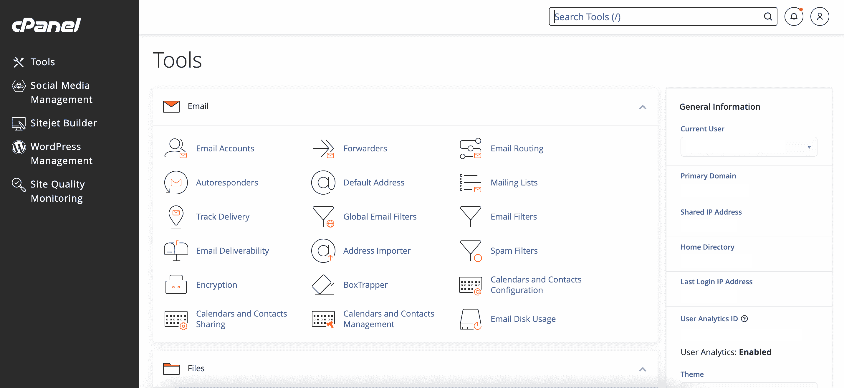 Shared cPanel hosting control panel