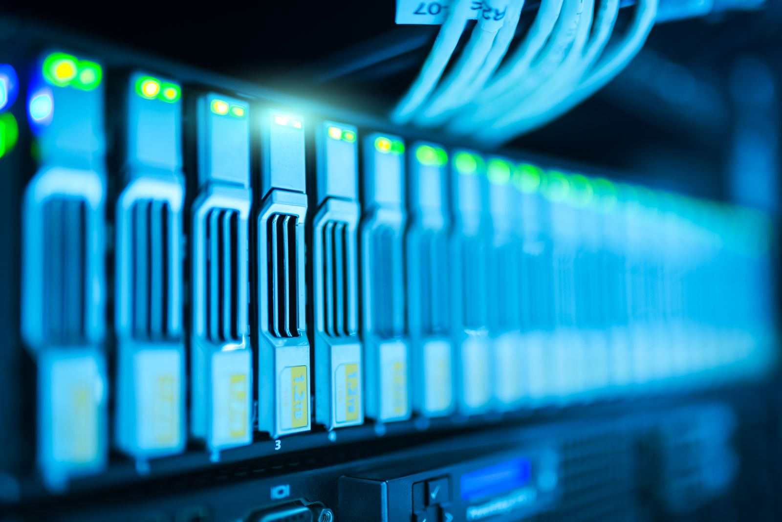 Rows of server racks in a data centre