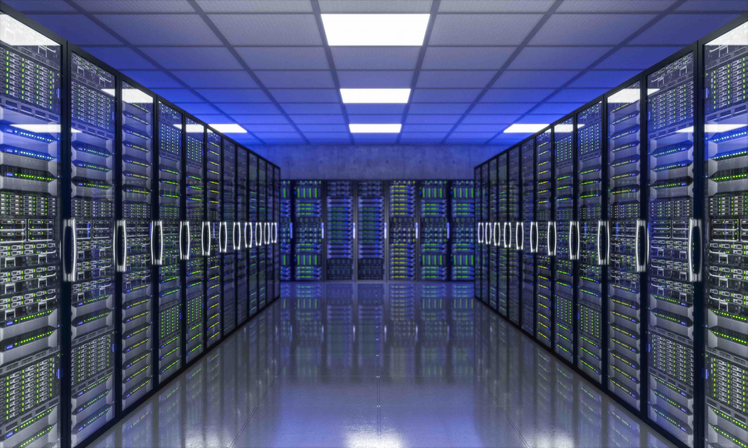 Modern data centre server room with Linux VPS infrastructure